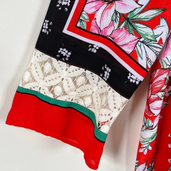 Fig & Flower Peasant Boho Tie Front Lace Back Tunic Long Sleeve MEDIUM - Picture 8 of 13